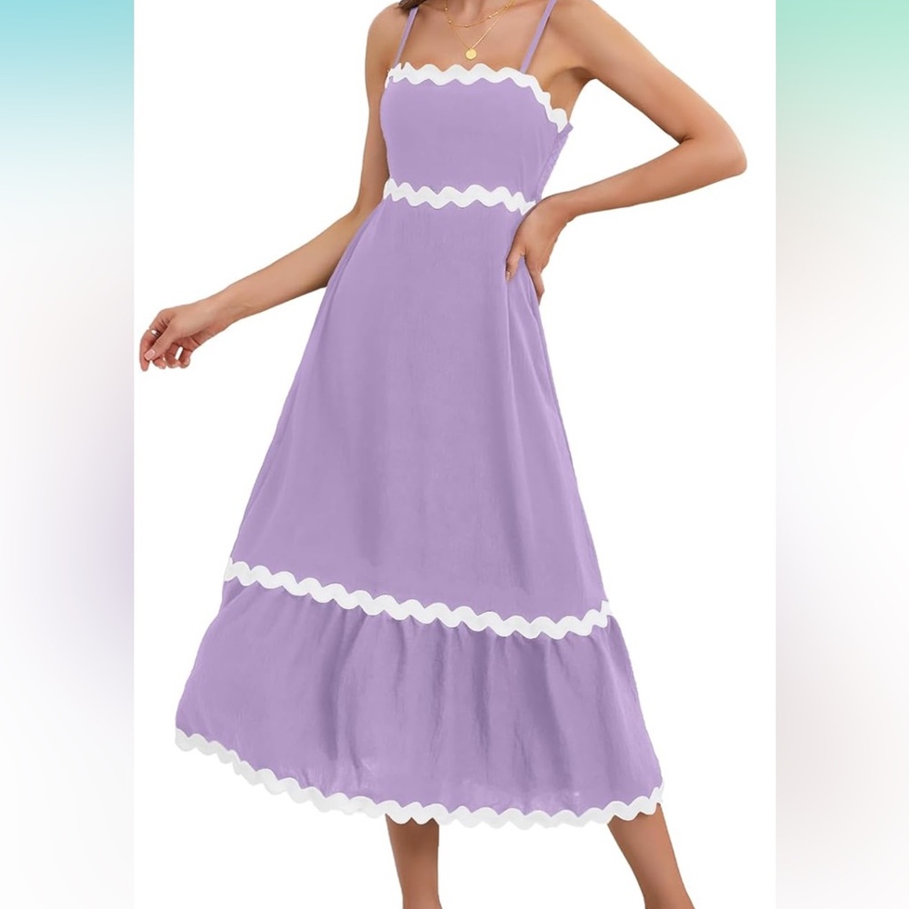 Purple Maxi Dress with Scalloped White Trim